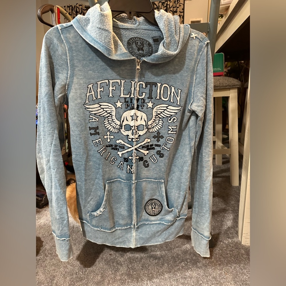 Baby blue Affliction hooded zip up